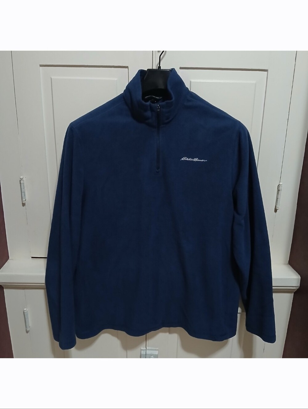 Eddie Bauer Mens Size L Navy Blue 1/4 Zip Lightweight Pullover Fleece Sweatshirt